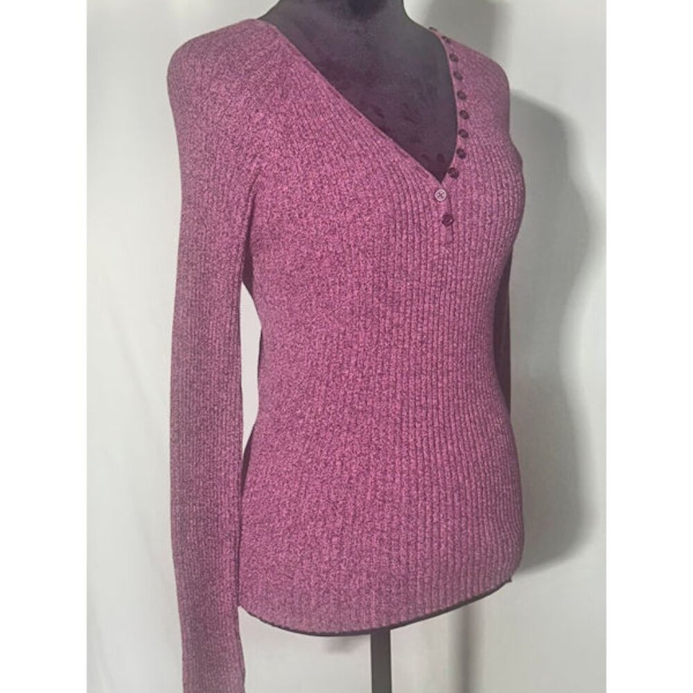 Reference Point Pink V-Neck Ribbed Sweater, Large - Picture 3 of 8
